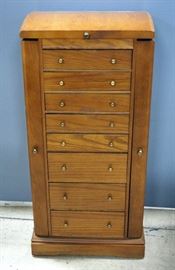 Large Freestanding Jewelry Case With Flip-top Mirror, 8 Cloth-Lined Drawers And 2 Side Compartments With Hooks 18"W x 39"H x 13"D