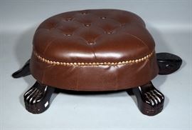 Elegant Ottoman Footstool Walnut Finish Turtle Design 21"W x 9.5"H x 28"D