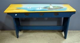 Decorative Painted Bench With Lighthouse And Harbor Scene 33.75"W x 18"H x 10.25"D