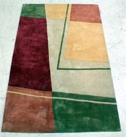 Geometric Design Area Rug, Green, Yellow, Cream, Burgundy Colors 60"W x 90"L
