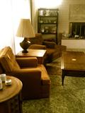 Retro chairs & ottoman with tables
