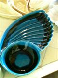 Vintage Cali USA ceramic trays, pots, relish trays, bowls, plates, and platters.