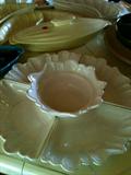 Vintage Cali USA ceramic trays, pots, relish trays, bowls, plates, and platters.