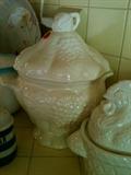 Vintage Cali USA ceramic trays, pots, relish trays, bowls, plates, and platters. soup terrain