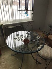 Wrought Iron Table, Chairs, Lighting