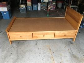 Pine twin size captains bed with 3 drawers $100