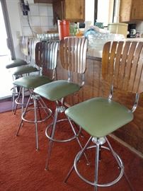 5 mcm slatted wood chrome bar stools