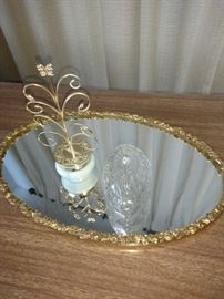 Gold mirror vanity tray