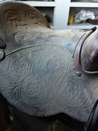 Old tooled leather saddle