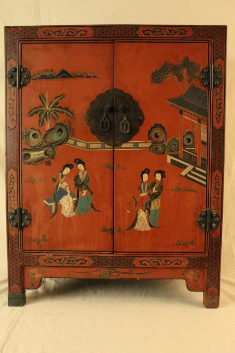Vintage Chinese Carved Lacquer Small Cabinet