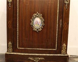 Antique French Gilt Bronze Ormolu & Porcelain Mounted Cabinets