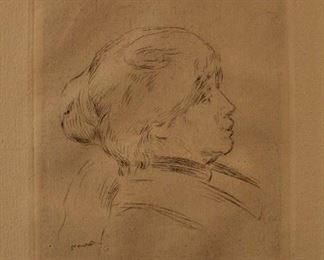 Auguste Renoir Portrait Etching of Berthe Morisot
