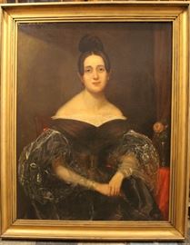 Large Mid 19th Oil on Canvas Portrait of a Woman