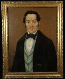 Mid 19th Primitive Oil on Canvas Portrait of a Gentleman