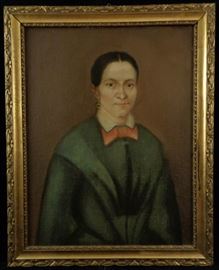 Mid 19th Primitive Oil on Canvas Portrait of a Lady