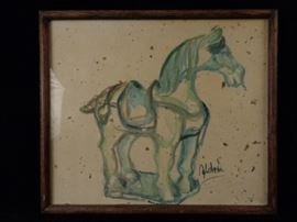 Anders Aldrin (1889-1970) Watercolor on Paper of a Tang Horse