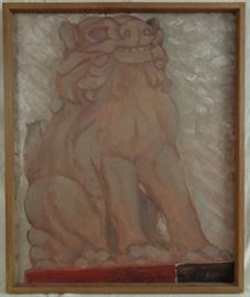 Anders Aldrin (1899-1970) Oil on Canvas Painting of a Foo Dog/ Foo Lion