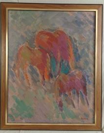 Anders Aldrin (1899-1970) Oil on Canvas Painting of Horses