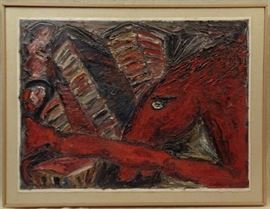 Colleen Dana Hench (b 1953) Oil on Paper Abstract of Horse