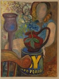 Byron Randall (1918-1999) Oil on Canvas Abstract Still Life with Figure