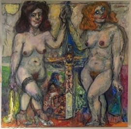 Byron Randall (1918-1999) Large Oil on Canvas Abstract Female Nudes