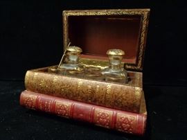 Vintage French Book Form Liquor Box Tantalus with Bottles and Glasses