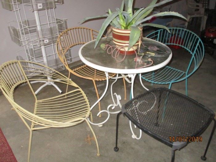 Mid century metal patio/lawn chairs and  small table