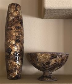 Crackled Glass Vase and Bowl 