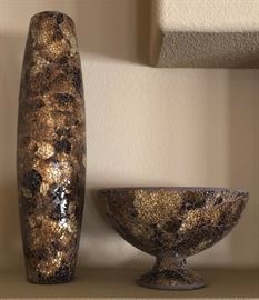 Crackled Glass Vase and Bowl