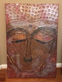 "Ancient Friend" Acrylic 24 x 36 East Indian Face in bronze, gold, copper, silver by Rick Hoath