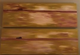 "Sacred Rock 1 & 2" Oil 20 x 60 (2) Desert Scene w distant 'Uluru' rock by Rick Hoath
