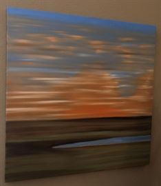 "View West" Oil 36 x 36 Flat lake w blue & orange sky
by Rick Hoath