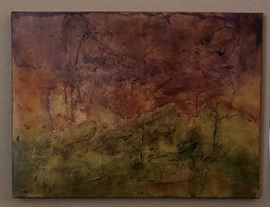 "Desert Dusk" Acrylic w Gesso 18 x 24 Abstract roughened landscape by Bonnie Hoath