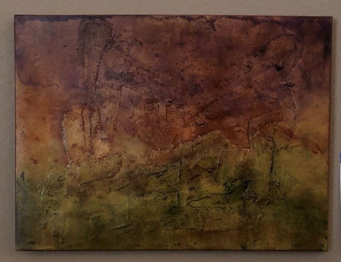 "Desert Dusk" Acrylic w Gesso 18 x 24 Abstract roughened landscape by Bonnie Hoath
