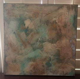 "Verde Valley" Acrylic w Gesso 24 x 24 Abstract green w sand-tan by Bonnie Hoath
