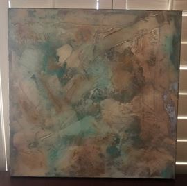 "Verde Valley" Acrylic w Gesso 24 x 24 Abstract green w sand-tan by Bonnie Hoath