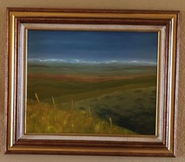 "Montana West" Oil 16 x 20 Framed Scene of fields and distant mountains by Rick Hoath