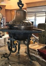 Ornate Traditional Travelling Mongolian "Shabu Shabu" Charcoal and Wood Hot Pot/Cooking Pot