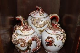 tea set; ghisha lithophane in bottom of teacup