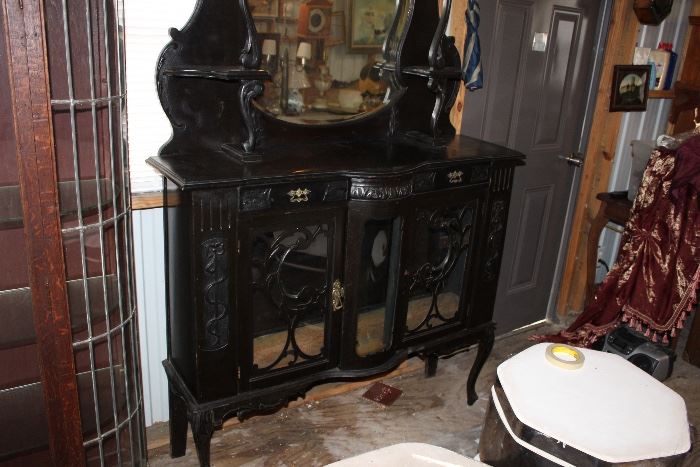 Nouveau sideboard; two beveled mirrors