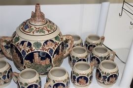 Gerz W German bowl and lid; 8 mugs. bowl repaired