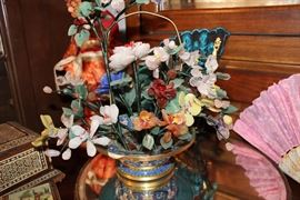 cloisonné bowl with glass flowers