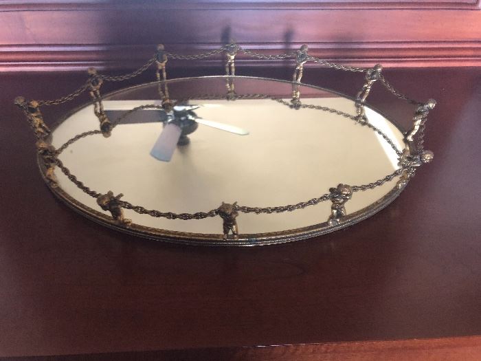 VINTAGE VANITY TRAY LINED WITH ANGELS 