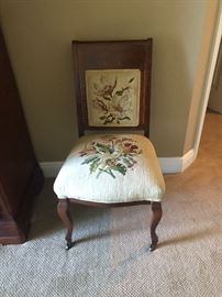GREAT GRANDMA HAND STITCHED THIS ANTIQUE CHAIR 