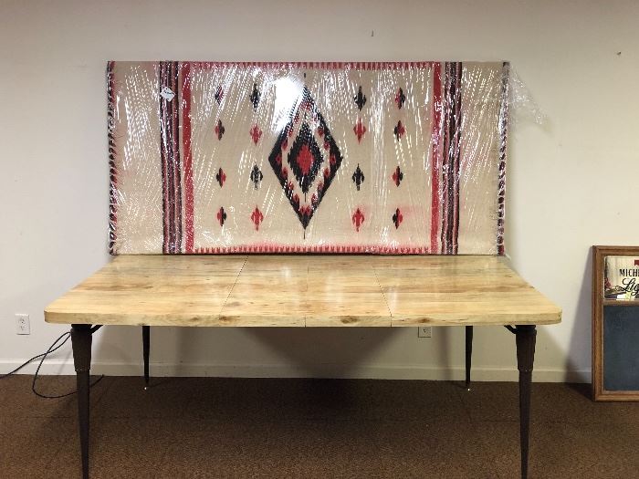 AVAILABLE  NOW FOR PRE-SALE     * Early 1900’s Authentic Navajo  Native American Rug/Wall Hanging.
And 1950’s Mid Century Modern Table.