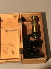 Vintage Microscope in Wood Case