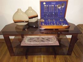 Silver plate flatware and TVstereo stand