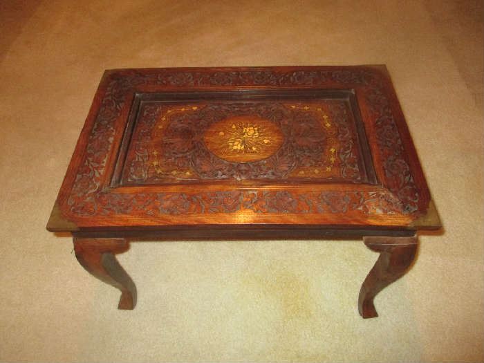 Inlaid and carved end table