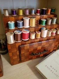 antique sewing spool box