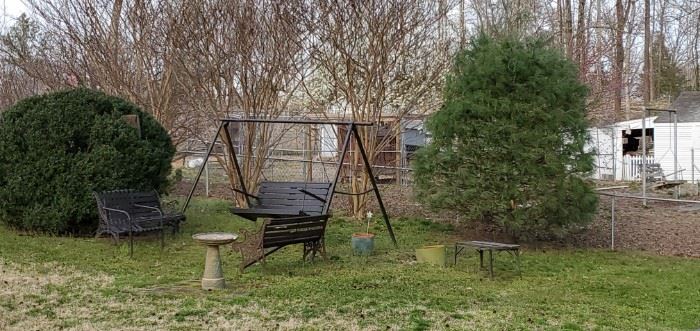outdoor swing and benches